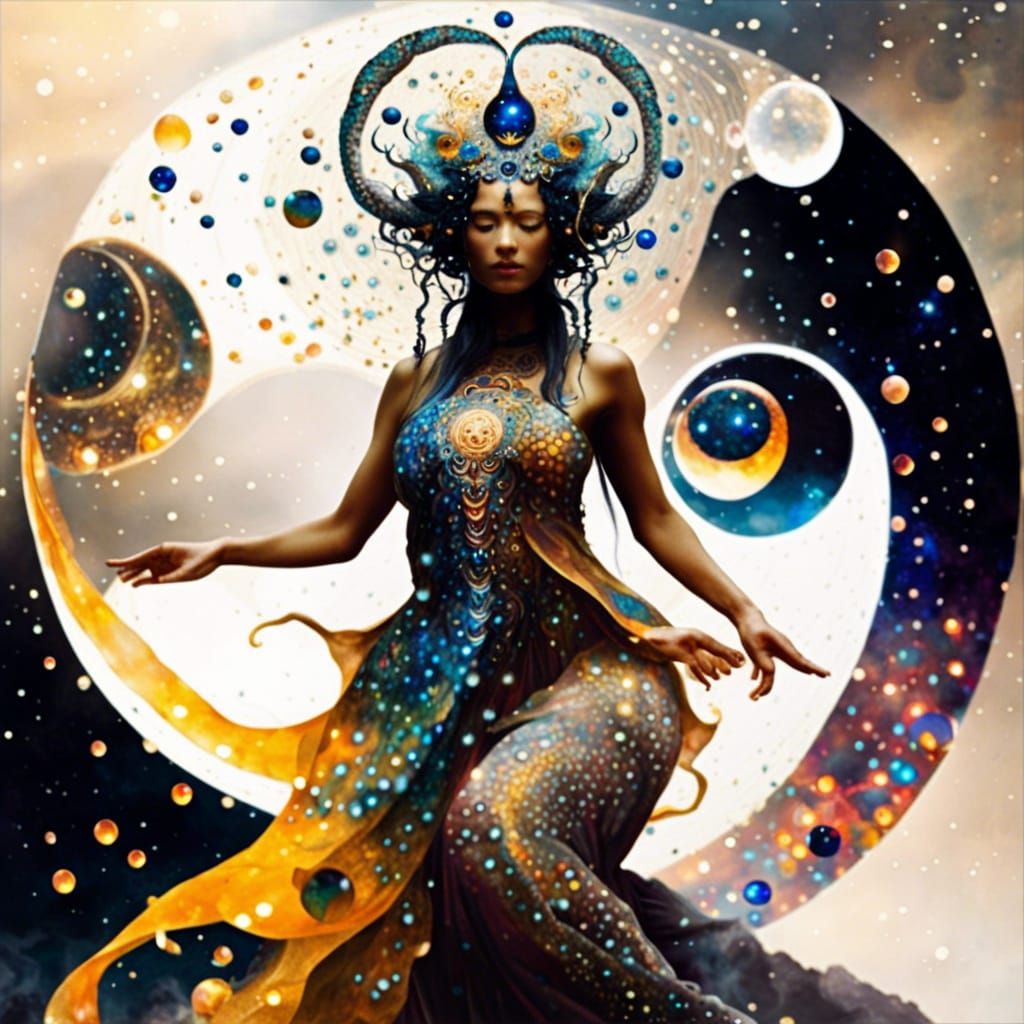 Waterdrop Dragon: Klimt-Inspired Nebula Artwork