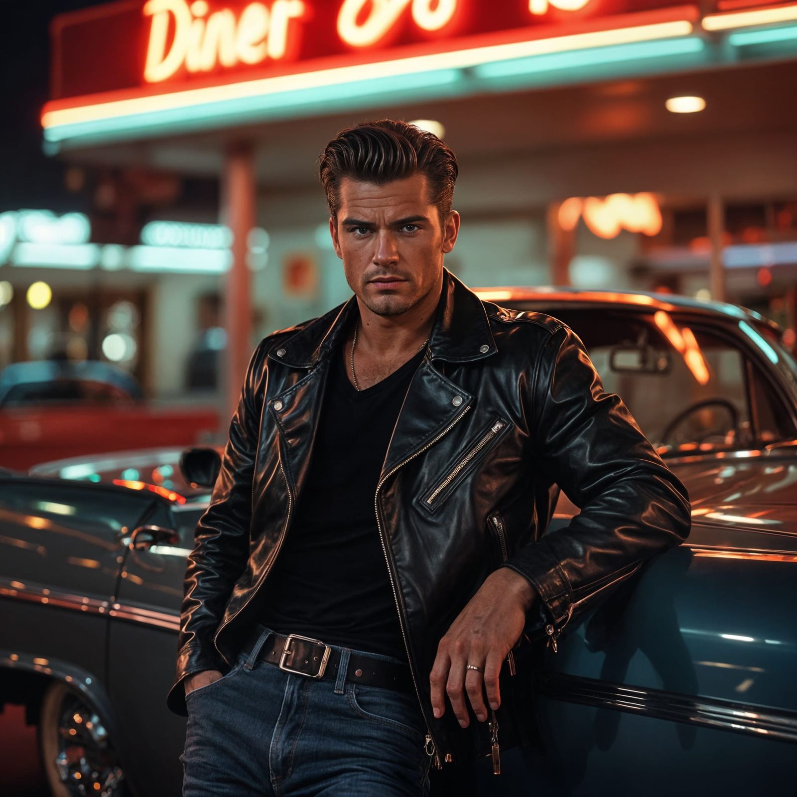 Greaser in Diner: Classic Travel Photography Style
