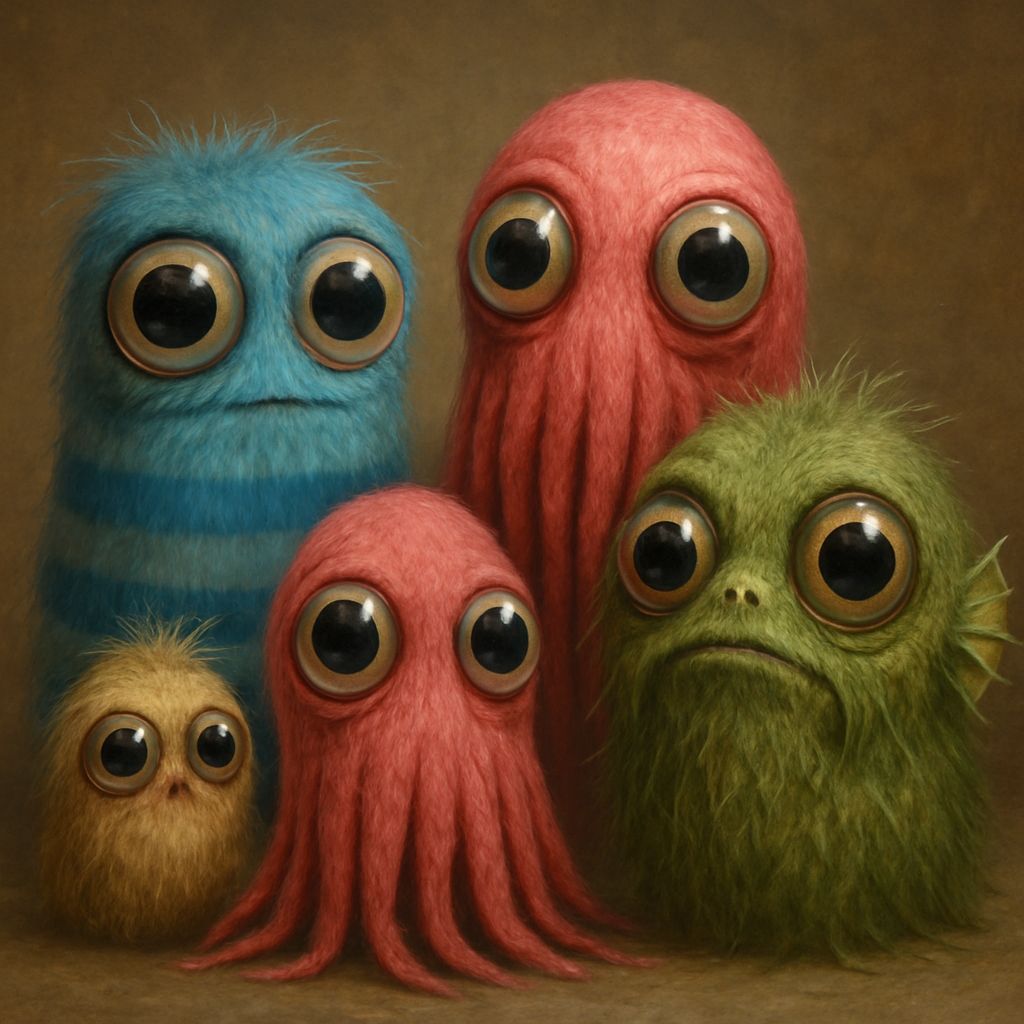 Whimsical Surreal Furry Creatures with Large Eyes