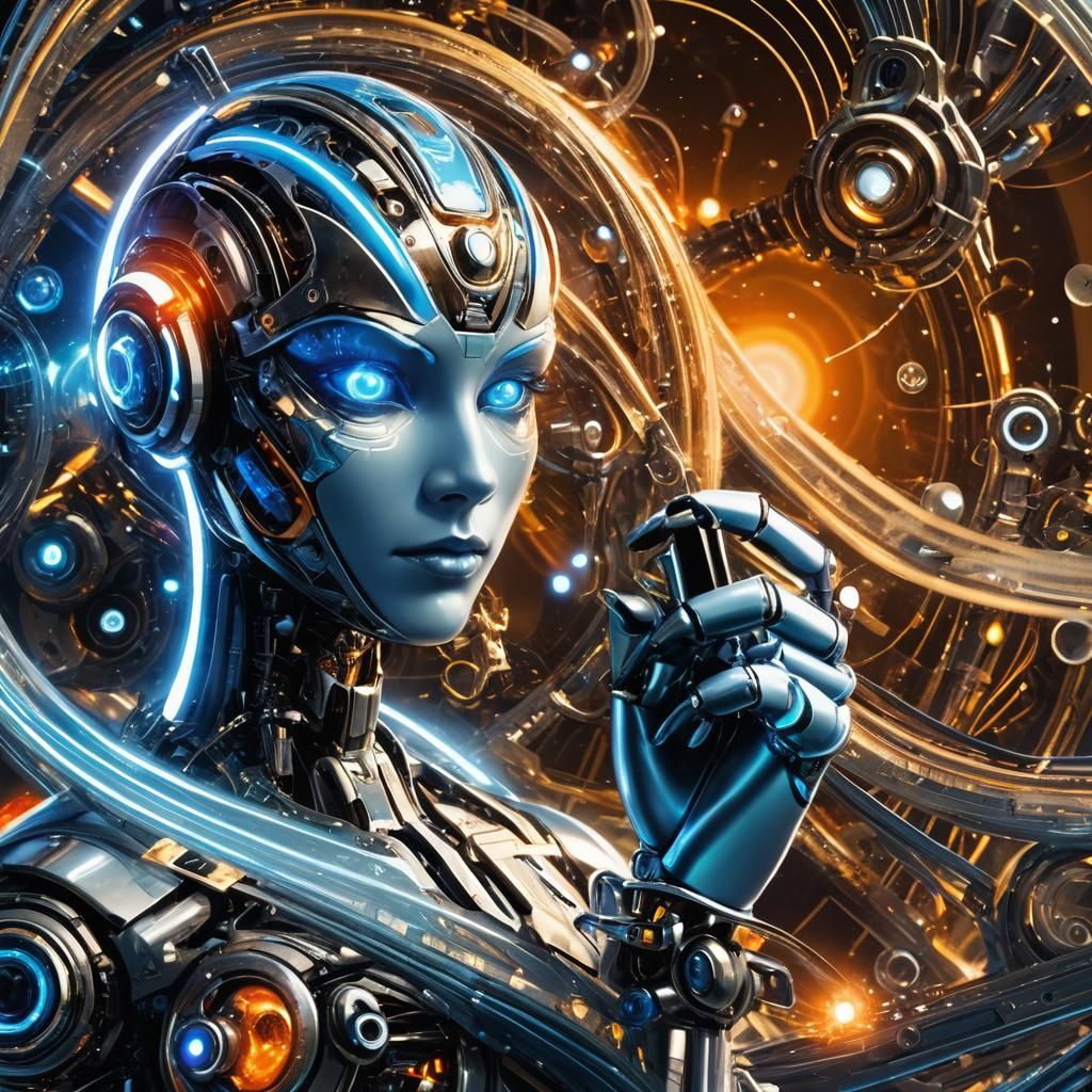 Futuristic Android with Glowing Eyes in Digital Art