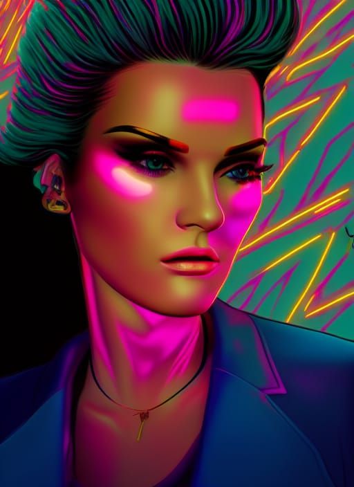 Synthwave Neon Portrait of a Woman