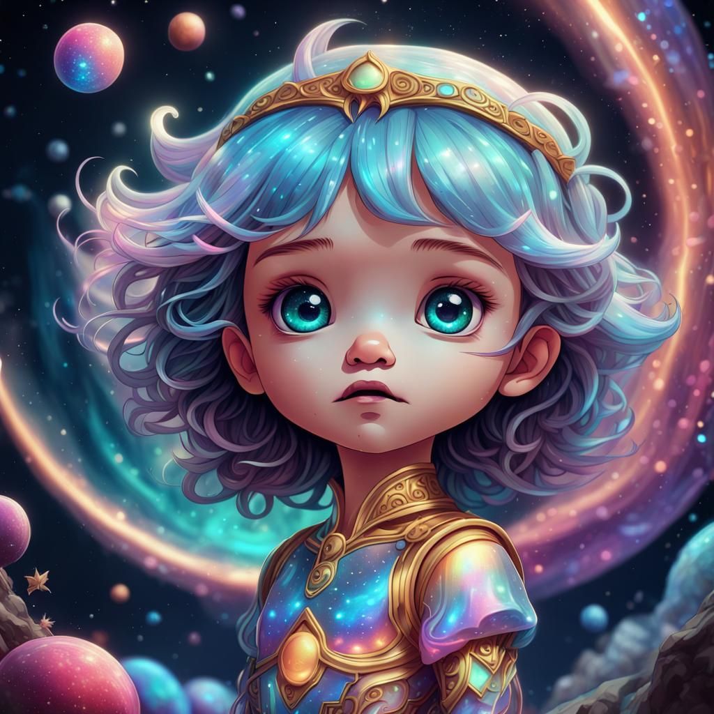 Captivating Chibi Character in Holographic Astral Style