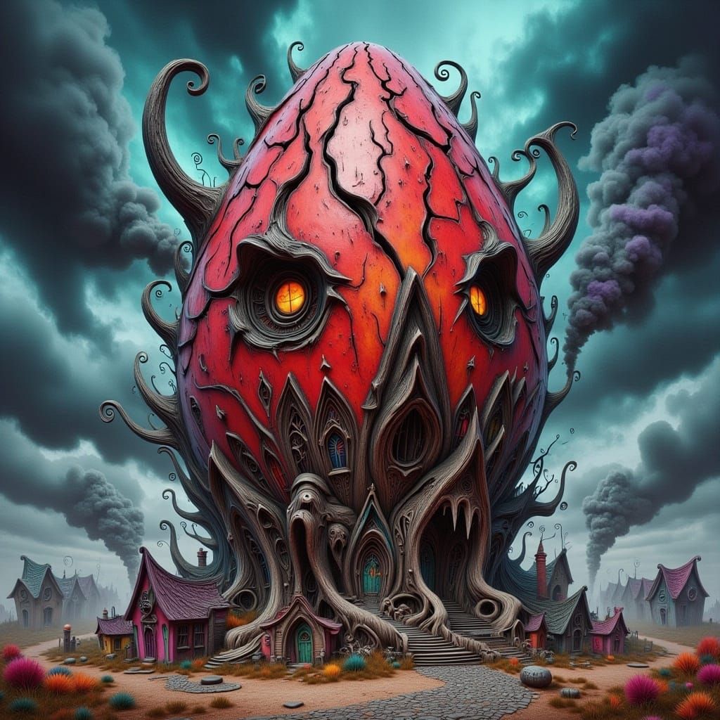 Furious Red Egg in Dark Gothic Style