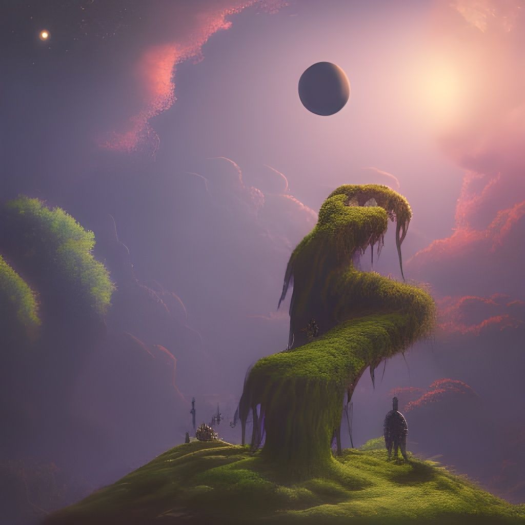 Man on Tiny Planet Gazing at Galaxies