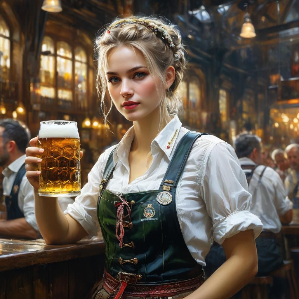 German Woman in Lederhosen Portrait