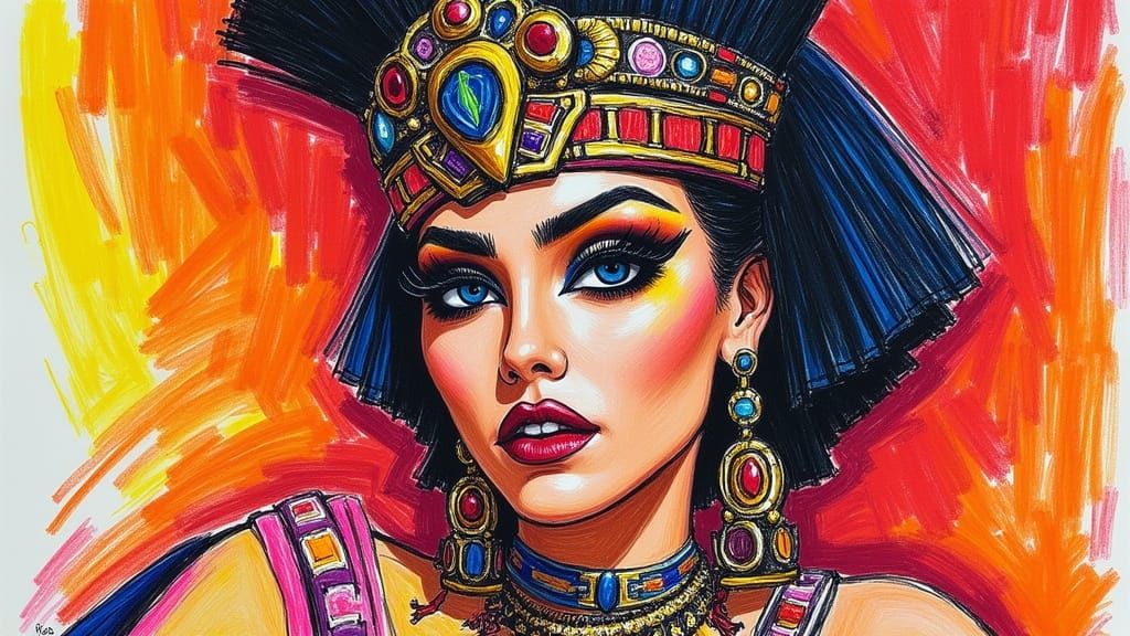 Modern Cleopatra Vogue Cover in Wax Crayon Style