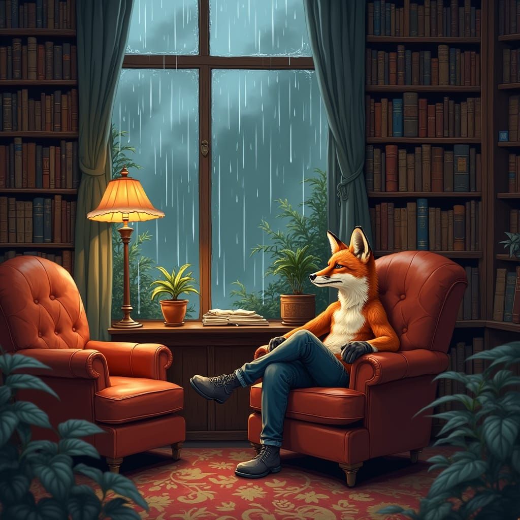 Cozy Fox in Library, Comic Book Art