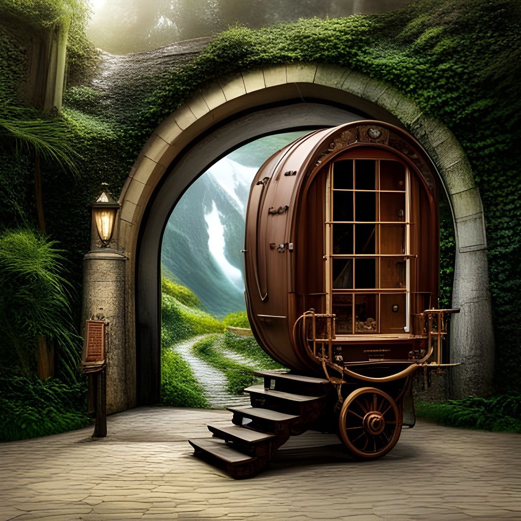 Steampunk Engine in Hobbit Landscape