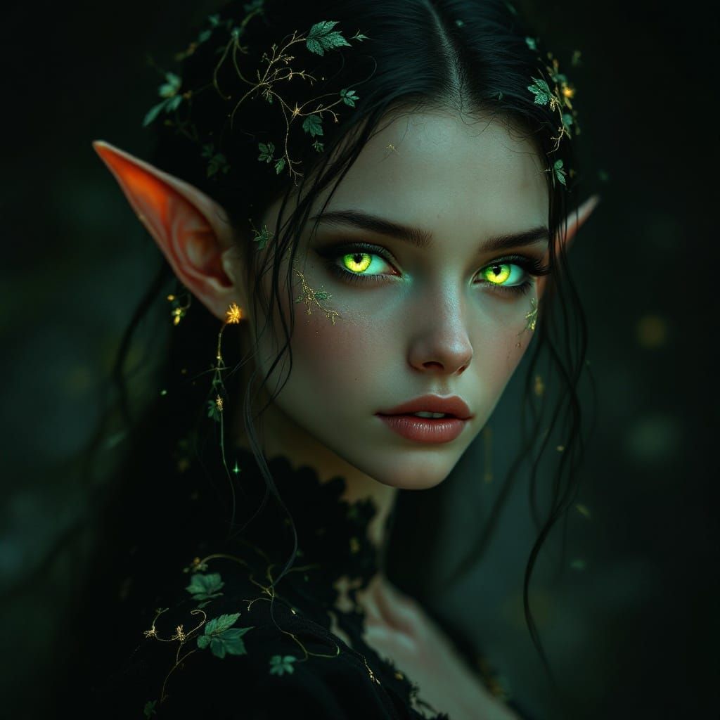 Ethereal Elf with Luminous Eyes in Hyperrealistic Style