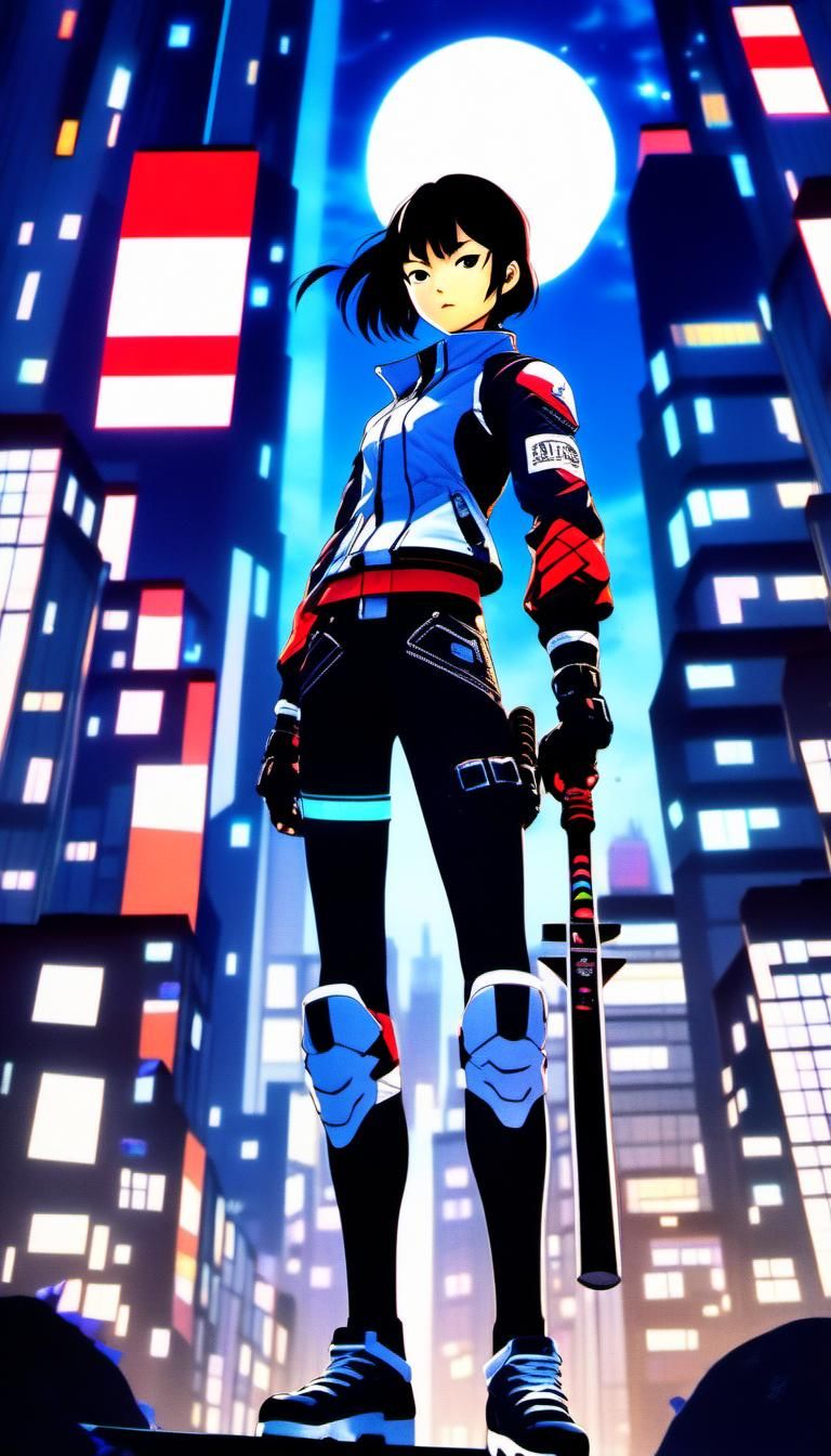 Anime Style Portrait of Futuristic Biker Yuka Abe