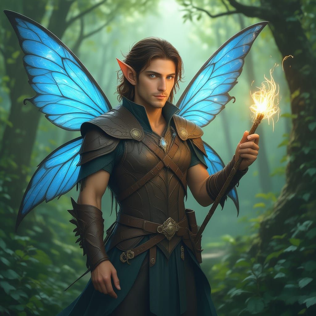 Handsome Male Faerie with Blue Wings