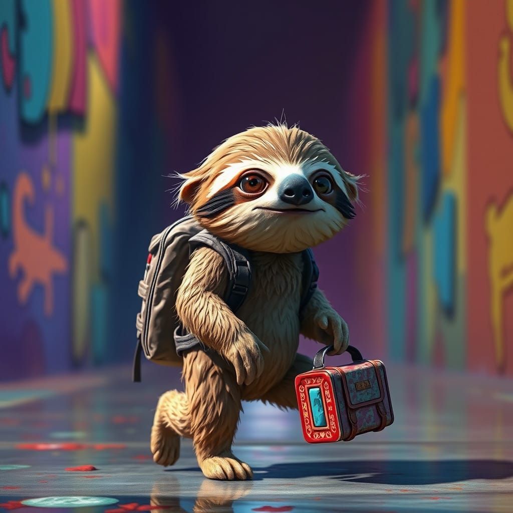 A Sloth's Joyful Commute to School