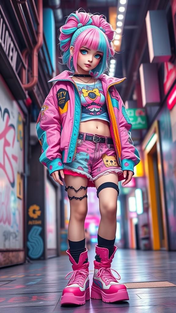 Anime-Inspired Streetwear Fashion in Urban Setting