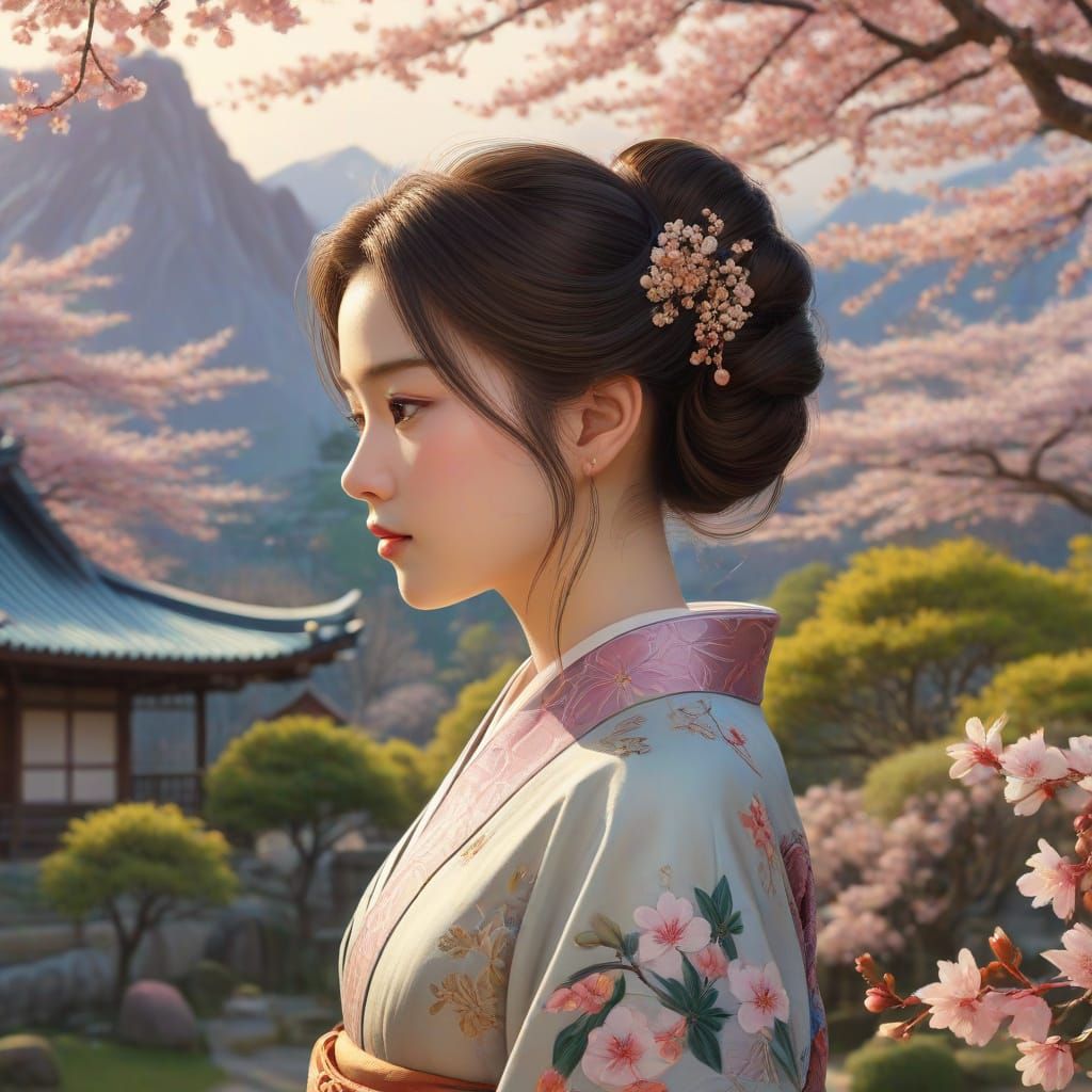 A Regal Princess in Traditional Japanese Attire, as in Vibra...