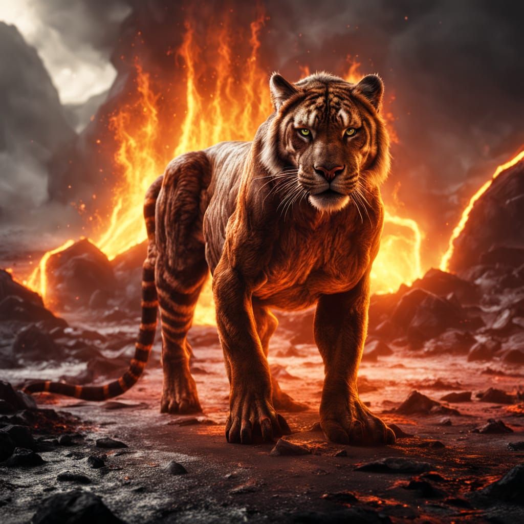 Ferocious Lava Tiger Radiating Elemental Power