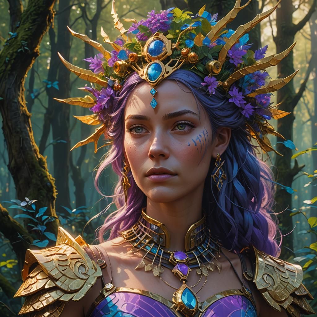 Fantasy Goddess in Lush Forest, Digital Matte Painting