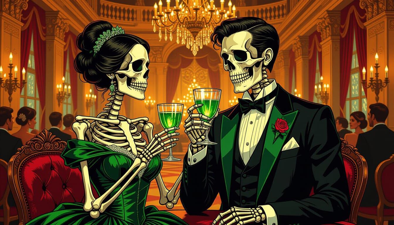Victorian Gothic New Year's Eve with Skeletons