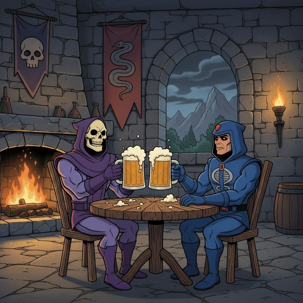 Skeletor and Cobra Commander Enjoy Beers in Stone Keep