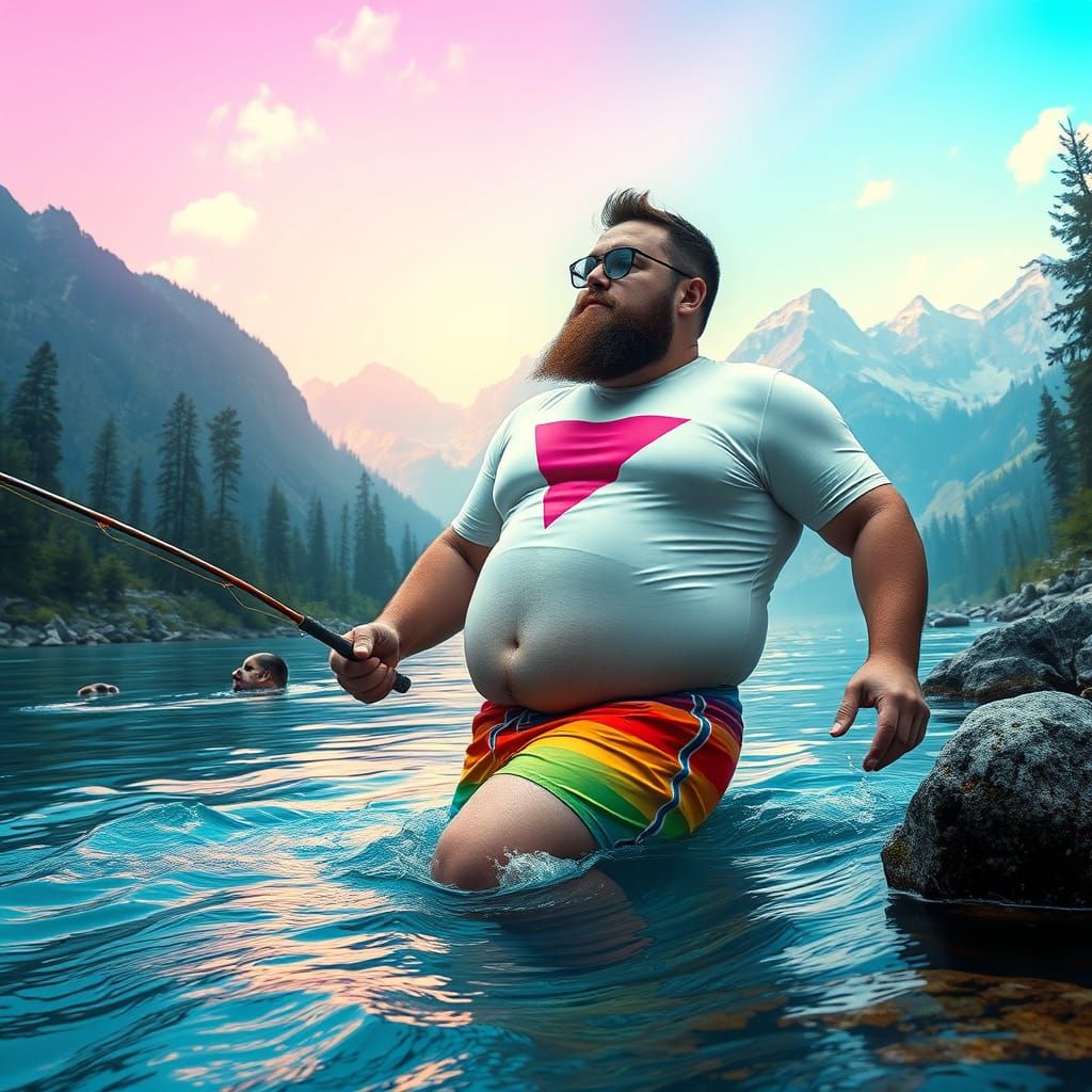 Psychedelic River Fisherman in Hyper-Realistic Style