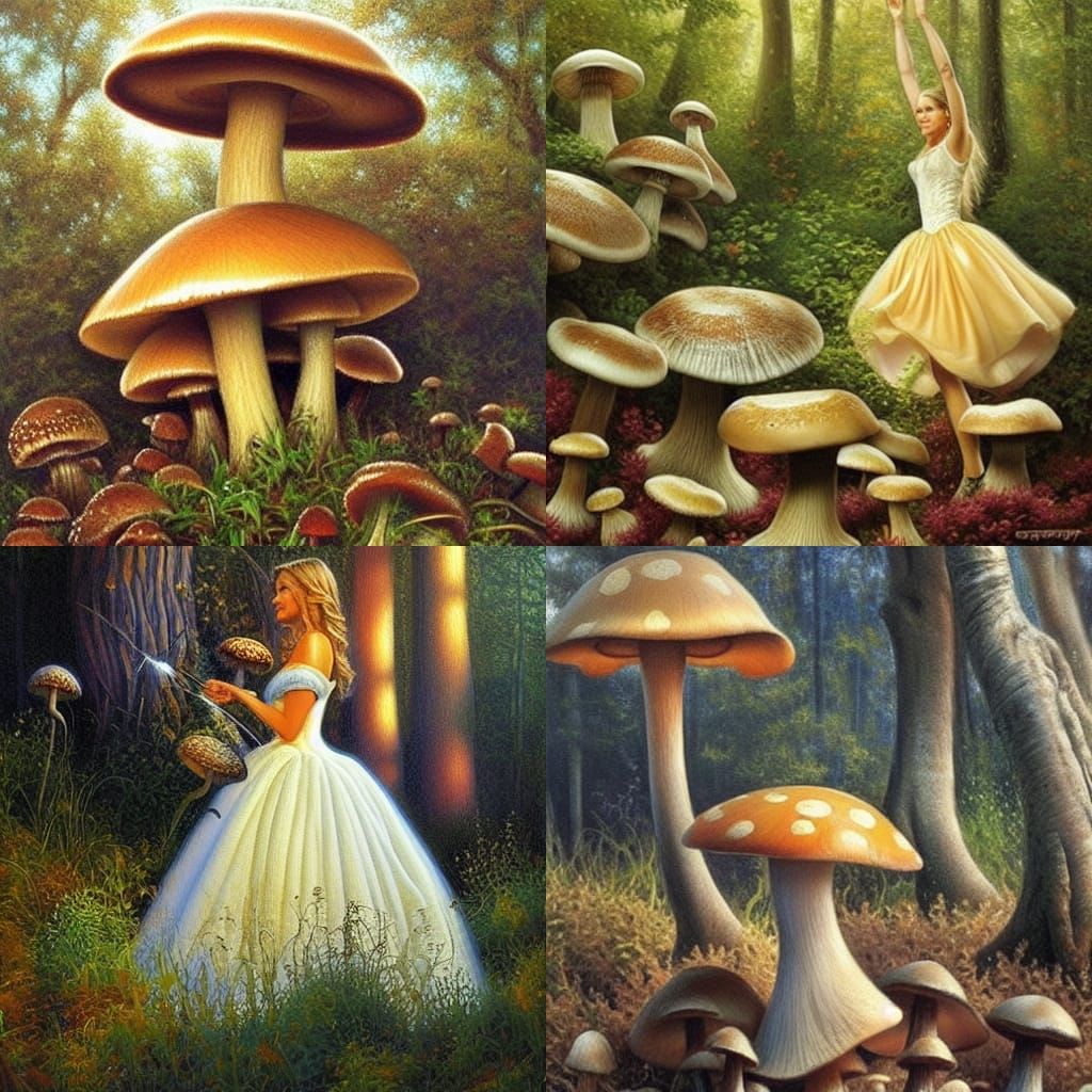 Cinderella's Mushroom Dream: An Oil Painting