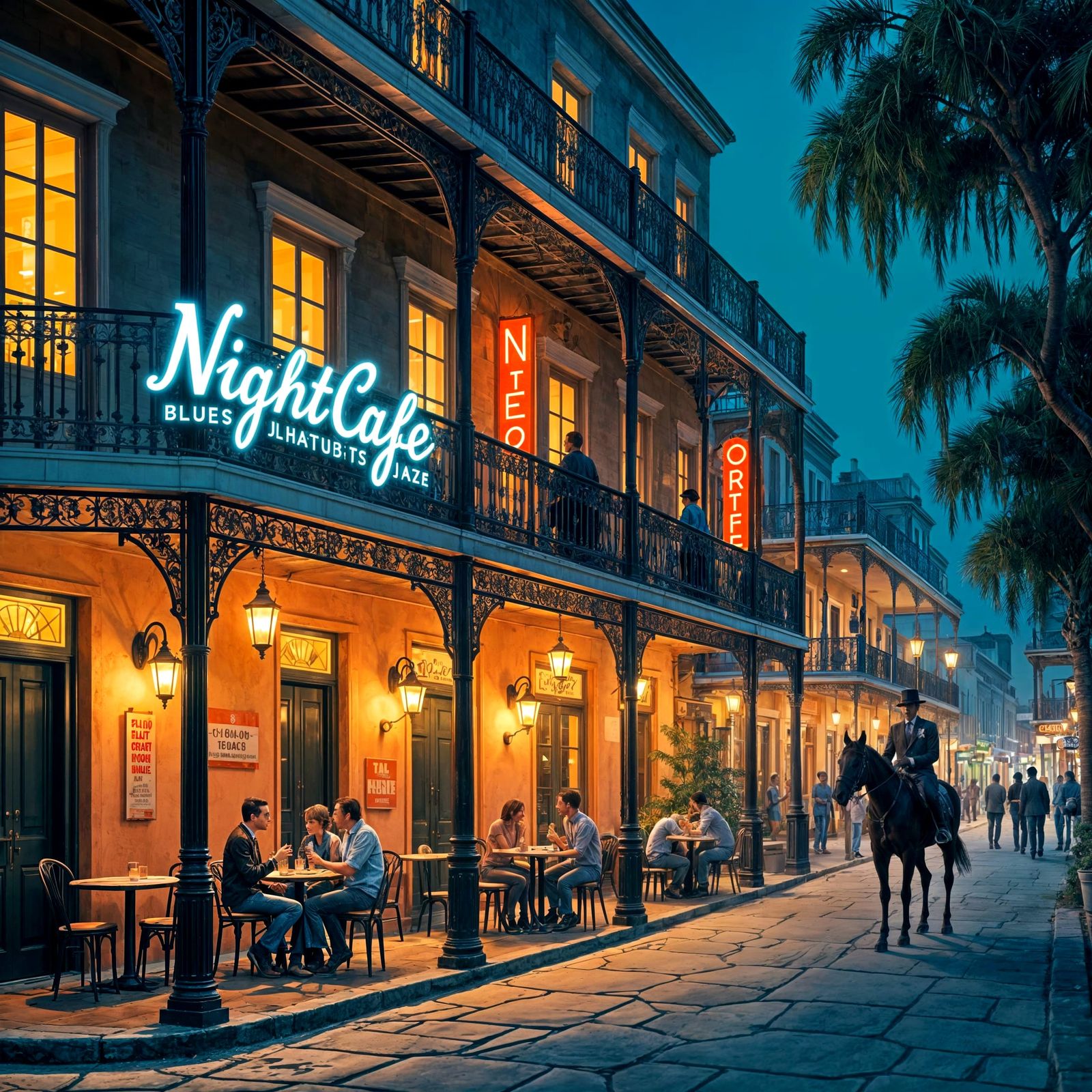 Vibrant 1950s Bourbon Street Scene at NightCafe Blues and Ja...