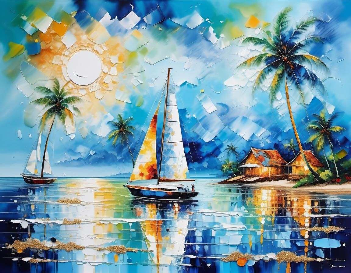 Sailing Yacht at Sea in Impressionist Style