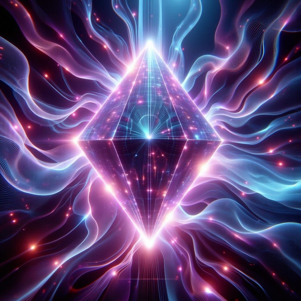 Ethereal Cyberpunk Cityscape With Glowing Prism Structure