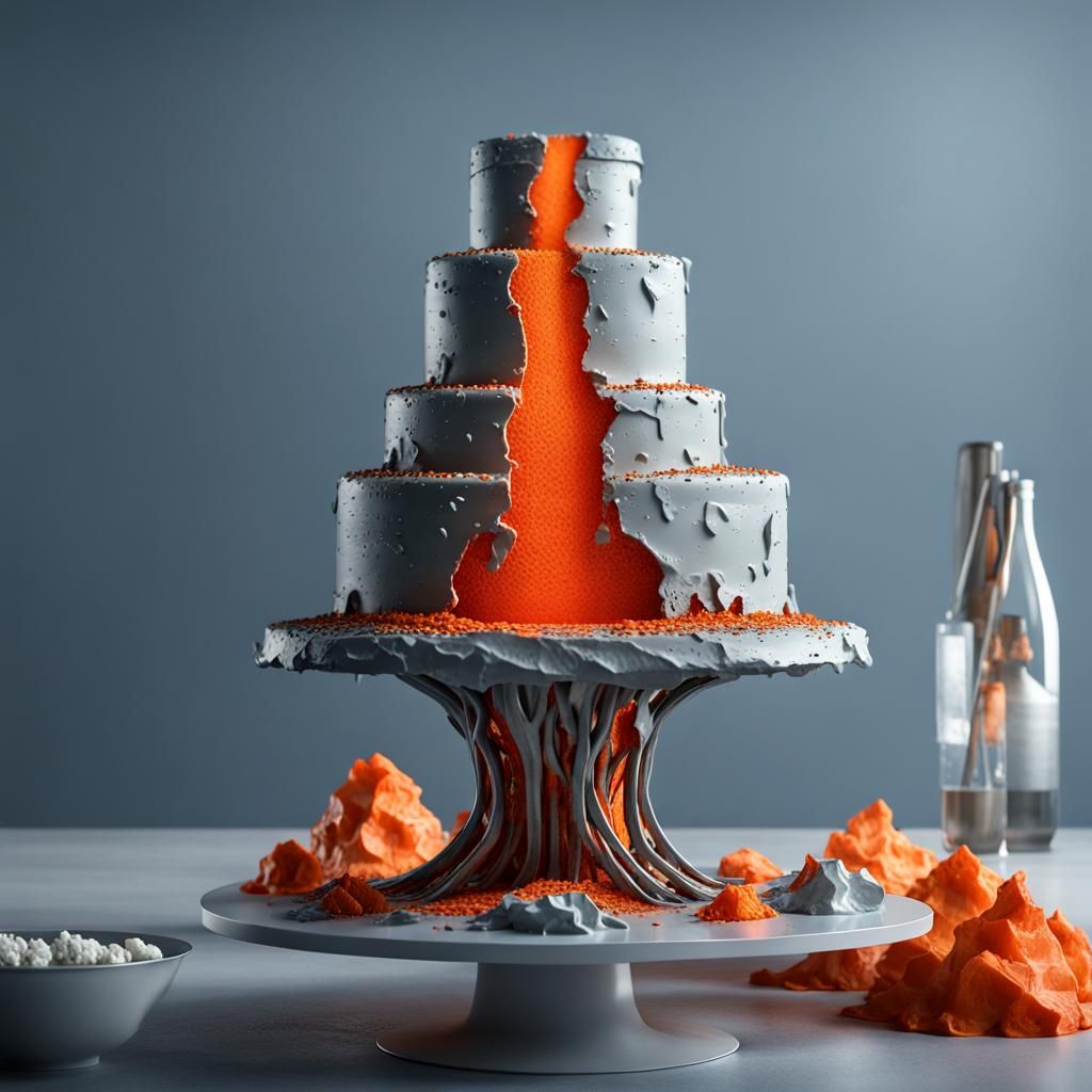 Futuristic Metal Cake Sculpture on a Table