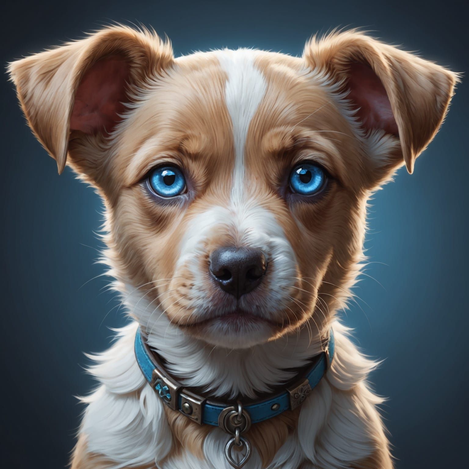 Blue-Eyed Puppy Portrait in Hyperdetailed Splash Art Style