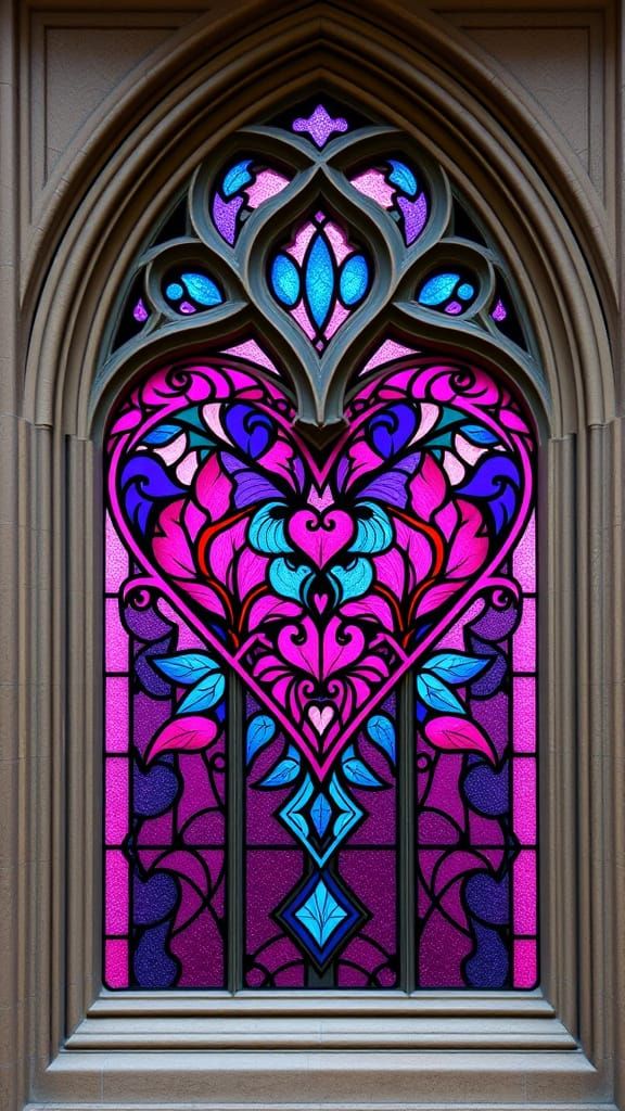 Gothic Stained Glass Heart Window Art