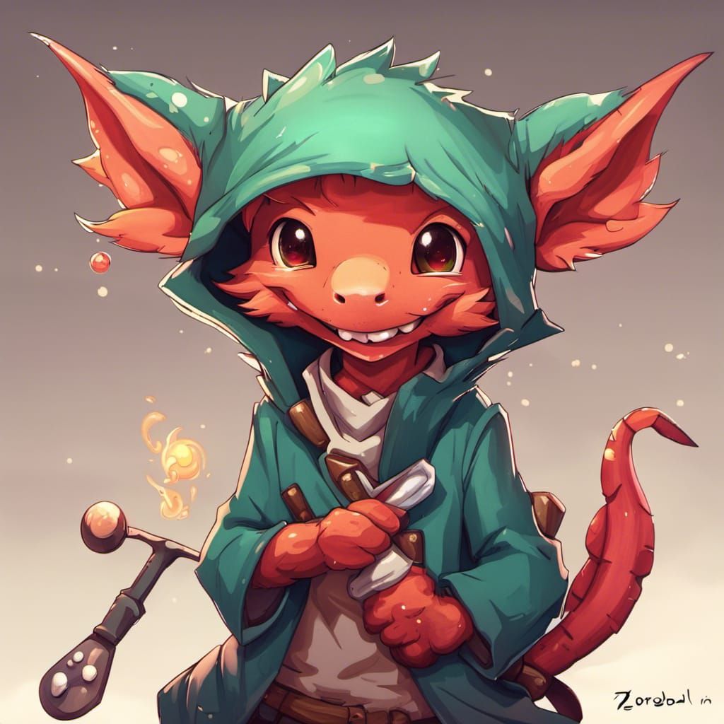 Cute Cartoon Kobold in Anime Style