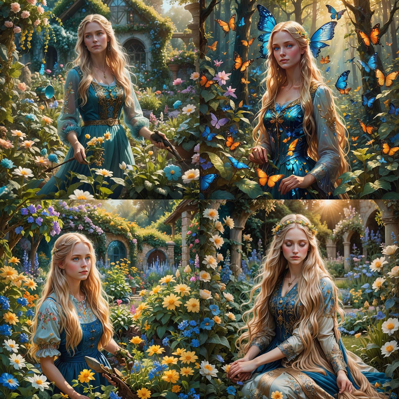 Blonde Woman Gardening: Detailed Fantasy Concept Art