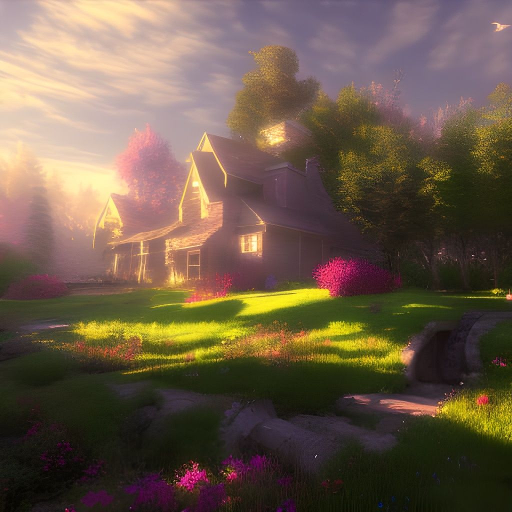 Ethereal Farmhouse in Mist: A 3D Fantasy Scene