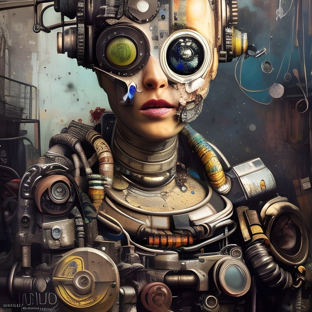 Hyperrealistic Robot Portrait in Coolpunk Style