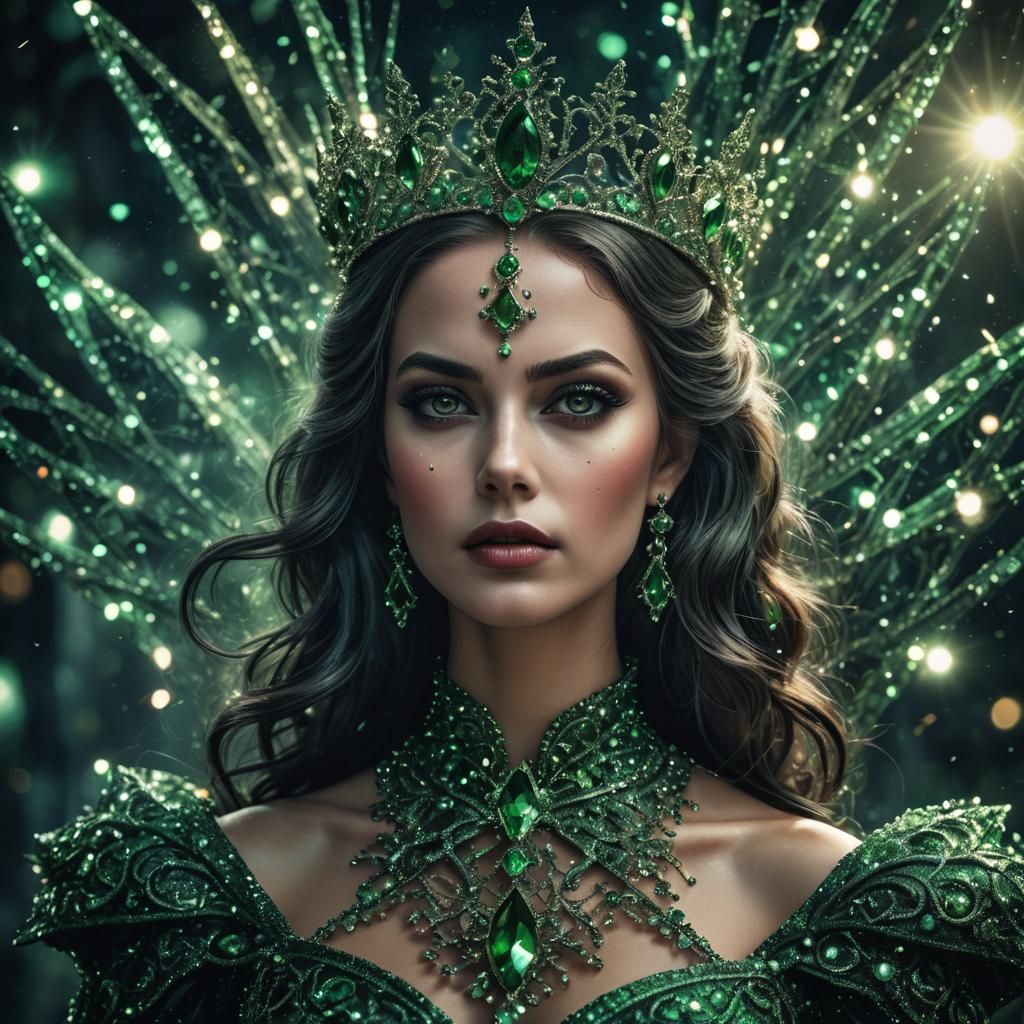 Mysterious Evil Beauty Queen with Green Sparkles