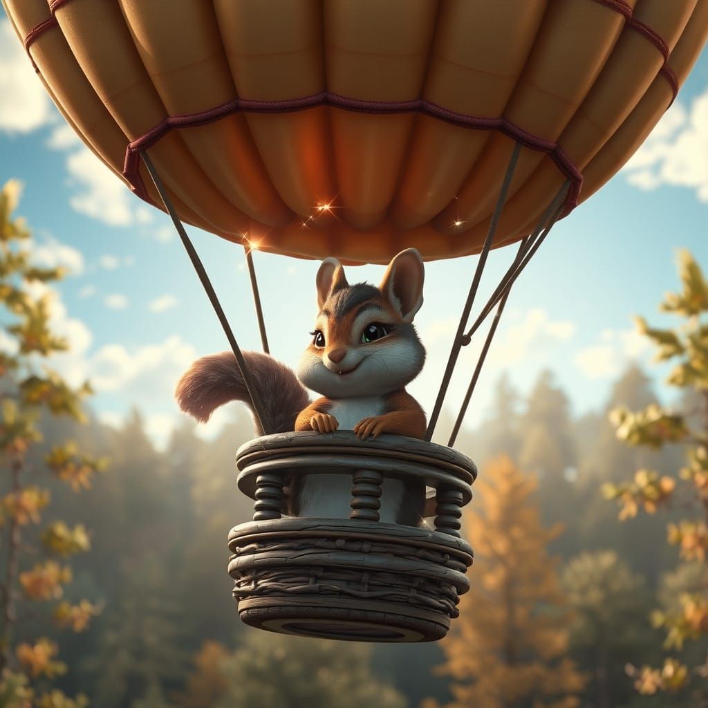 Squirrel Riding A Hot Air Balloon