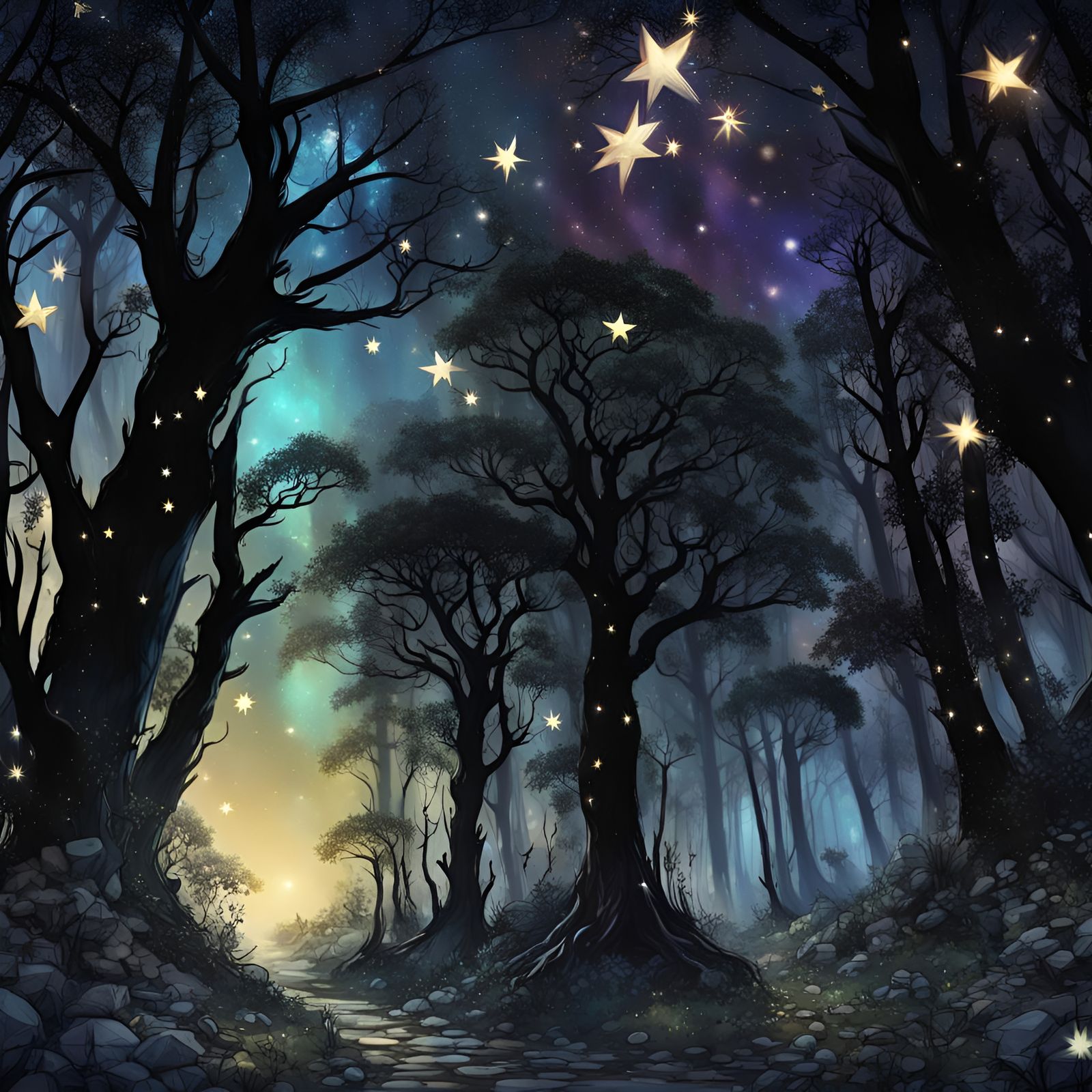 Path through Beautiful etheareal fantasy fairy forest