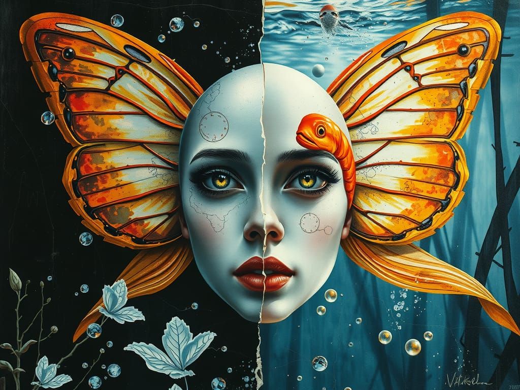 Yin Yang Koi Fish in Renaissance Style