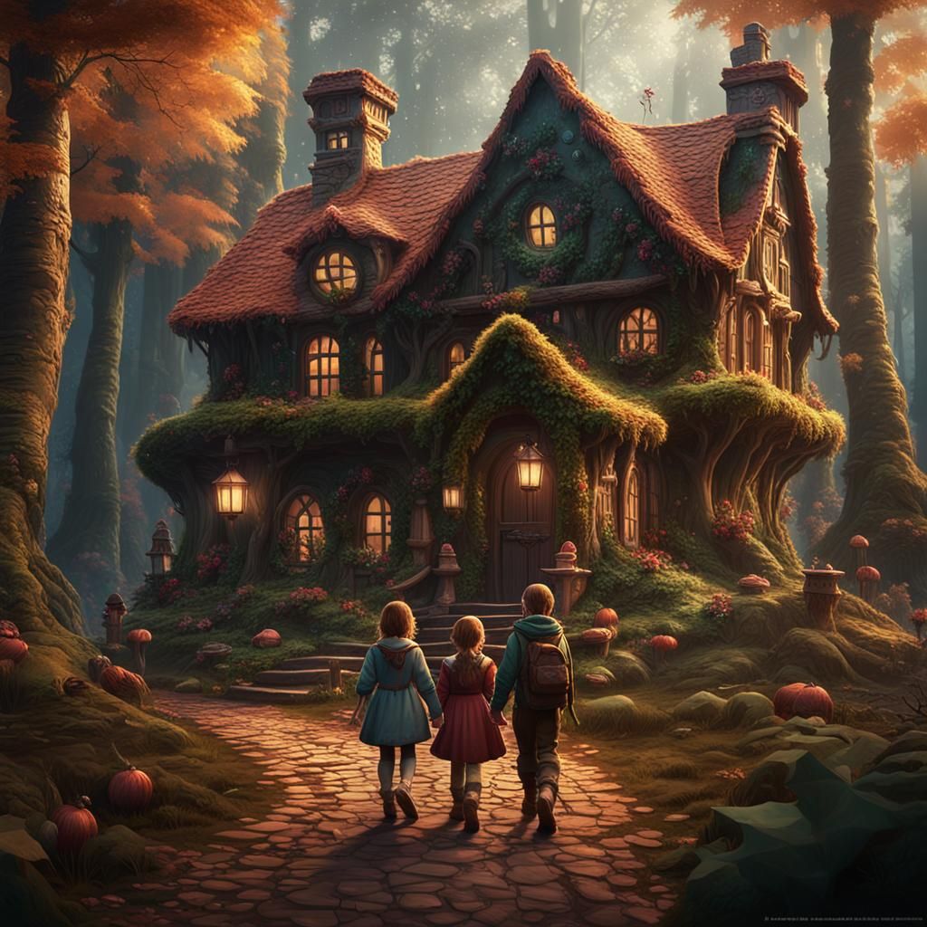 Hansel and Gretel's Forest Journey: Detailed Matte Painting