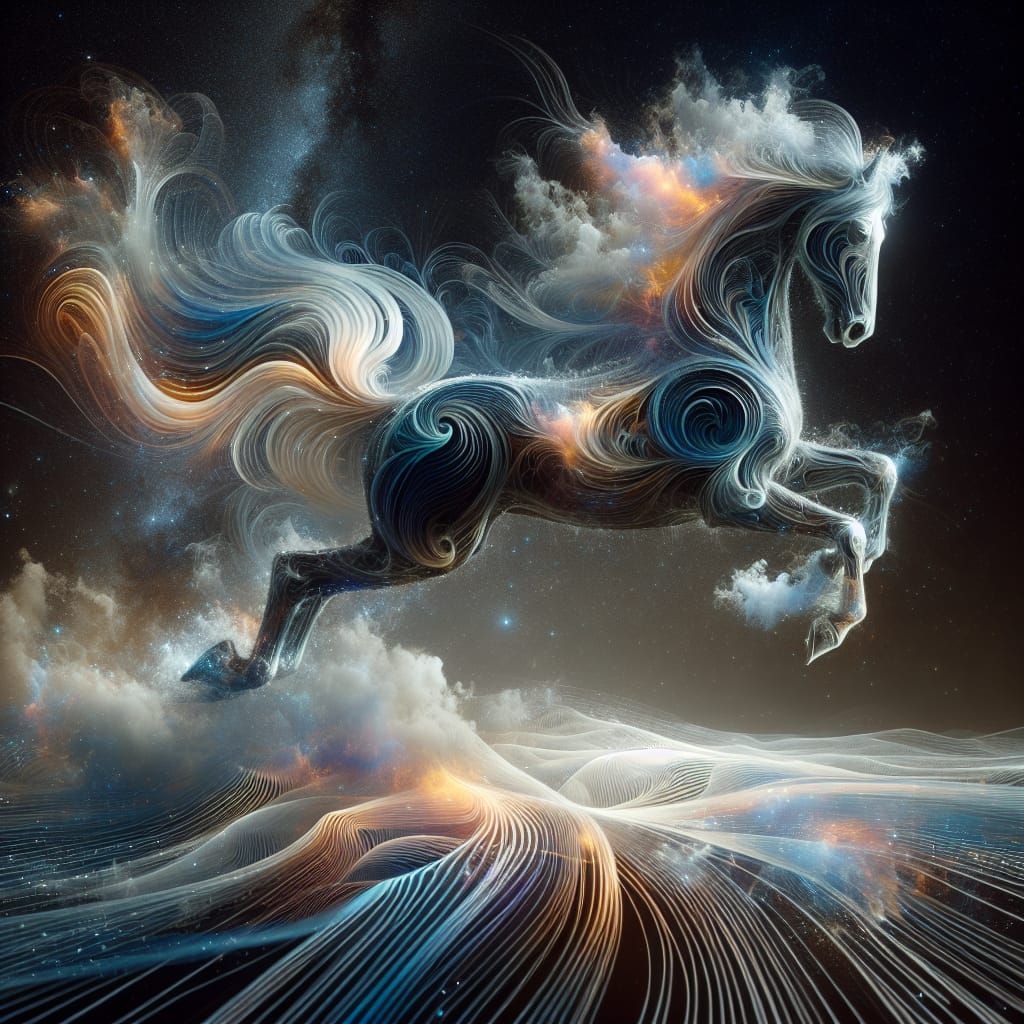 Holographic Horse in Cosmic Op Art Style