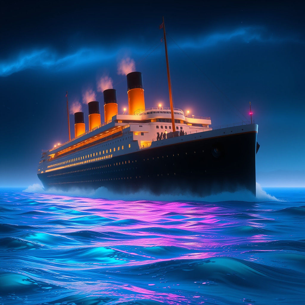 Ethereal Titanic in Dreamlike Sci-Fi Landscape