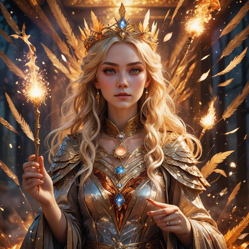 Anime Tarot Reader with Fire and Glitter