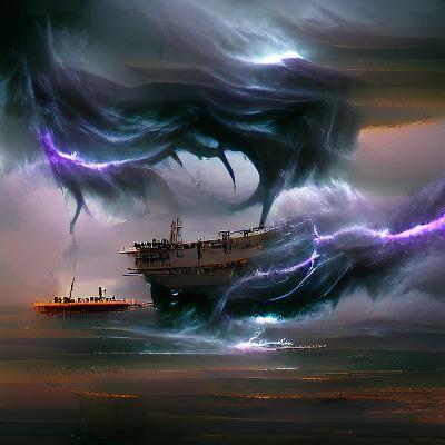 Sinister Ship Amidst Stormy Seas