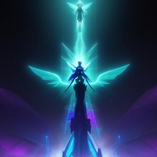 Neon Cubism: Angel, Elf, Fairy Ride Pegasus