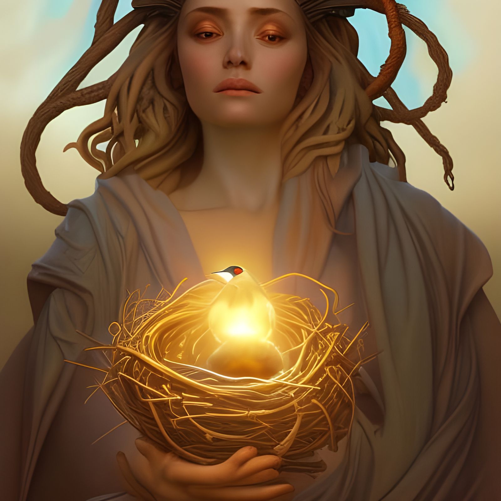Statue of Liberty: Bird Nest Portrait in Art Nouveau Style