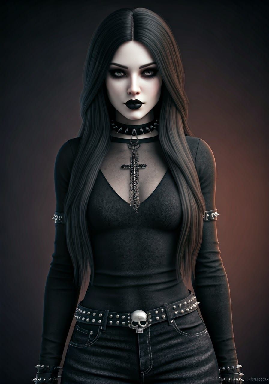 Gothic Portrait with Alabaster Skin and Silver Details