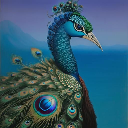Surreal Cyborg Peacock in Dali Style