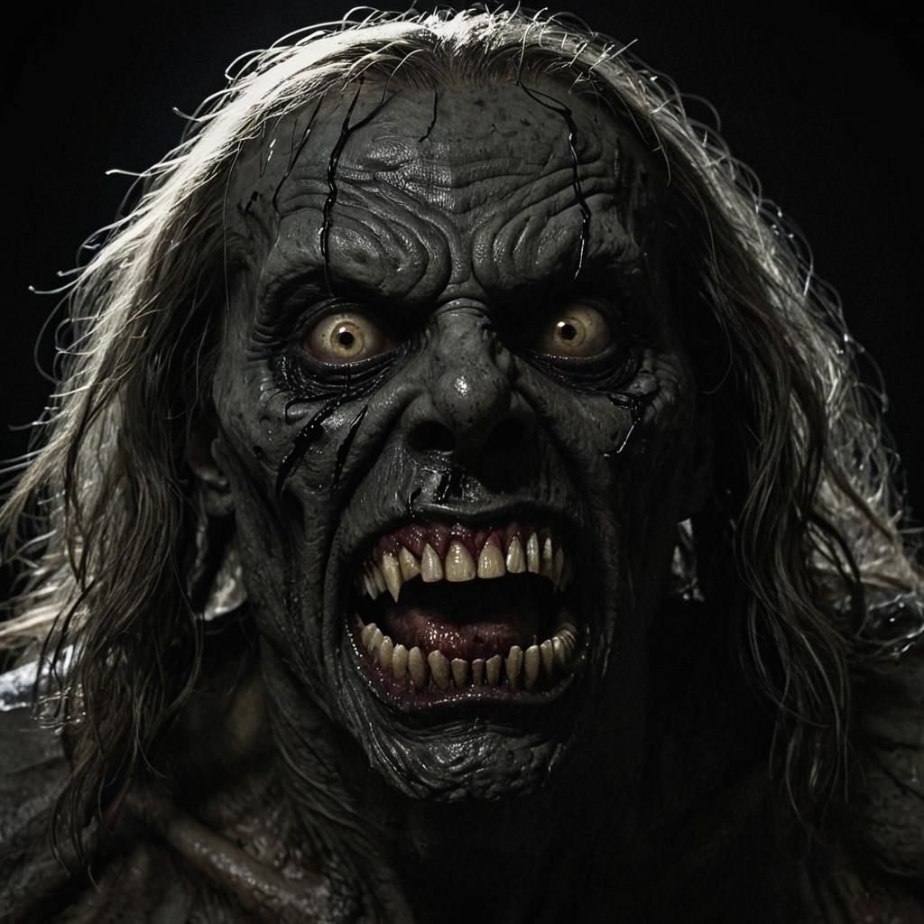 Nightmarish Zombie Demon with Knife in the Darkness