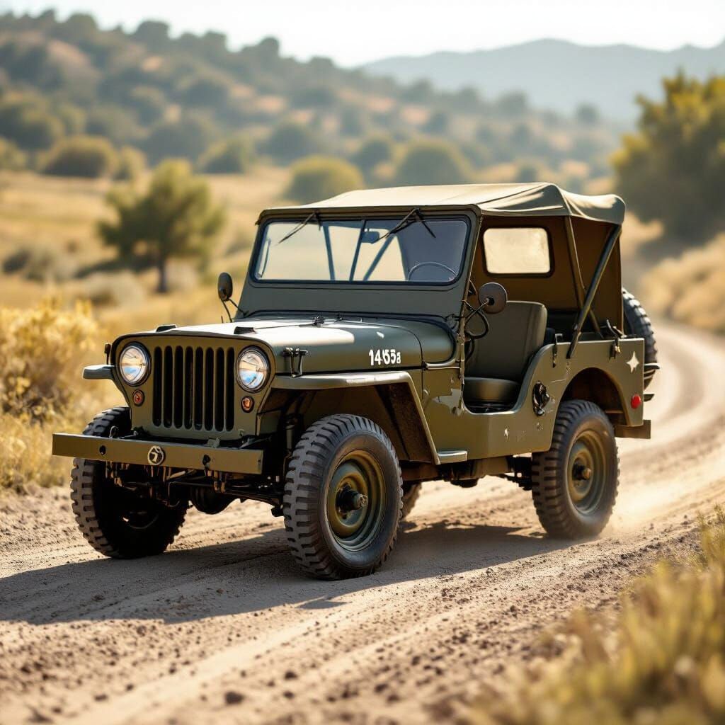 1945 Willys MB Jeep on Dusty Road