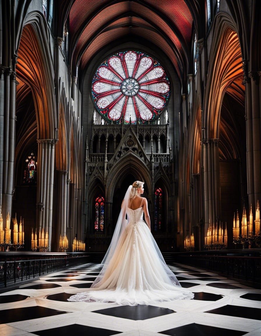 Windswept Bride in Majestic Gothic Church